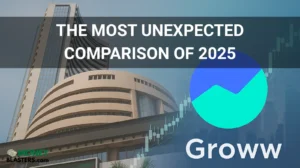 BSE building and Groww digital logo side-by-side symbolizing India’s shift from traditional stock exchanges to modern fintech platforms.