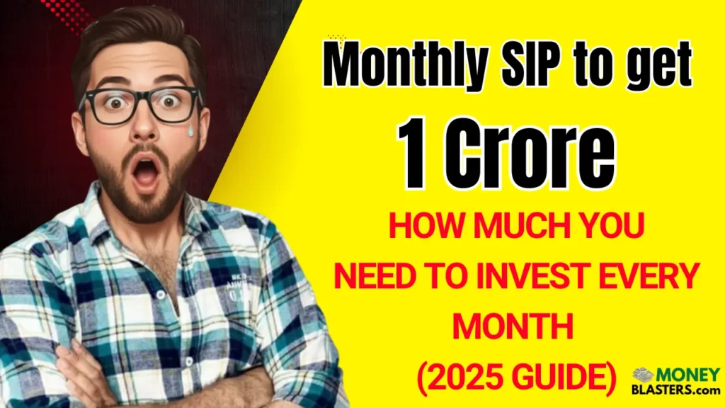 Illustration of SIP investment growth with rising coin stacks representing how monthly SIP builds ₹1 crore over long periods.