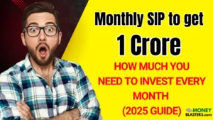 Illustration of SIP investment growth with rising coin stacks representing how monthly SIP builds ₹1 crore over long periods.