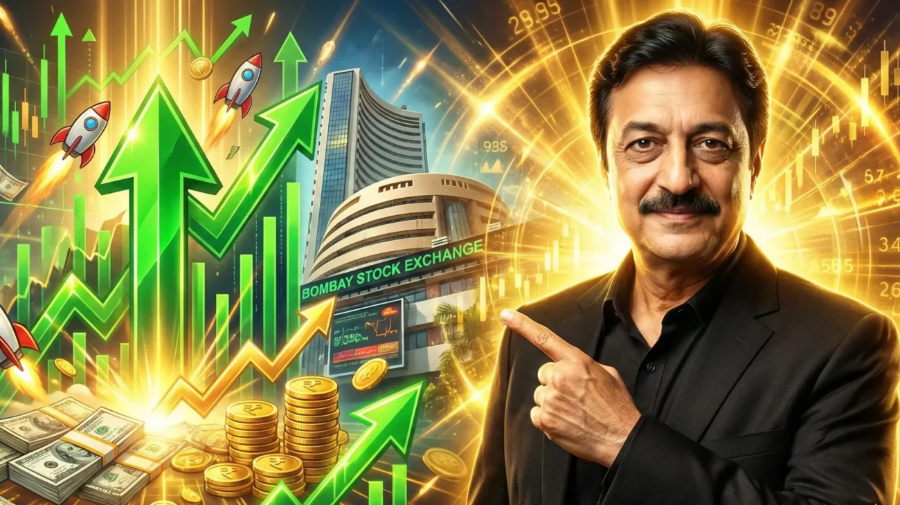 Abhishek Chouhan pointing towards rising small-cap stock charts representing Shankar Sharma’s multibagger strategy.