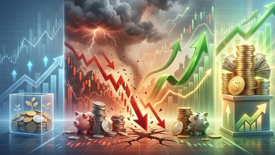 Small cap mutual fund volatility showing market crashes and recoveries over long-term investment period.