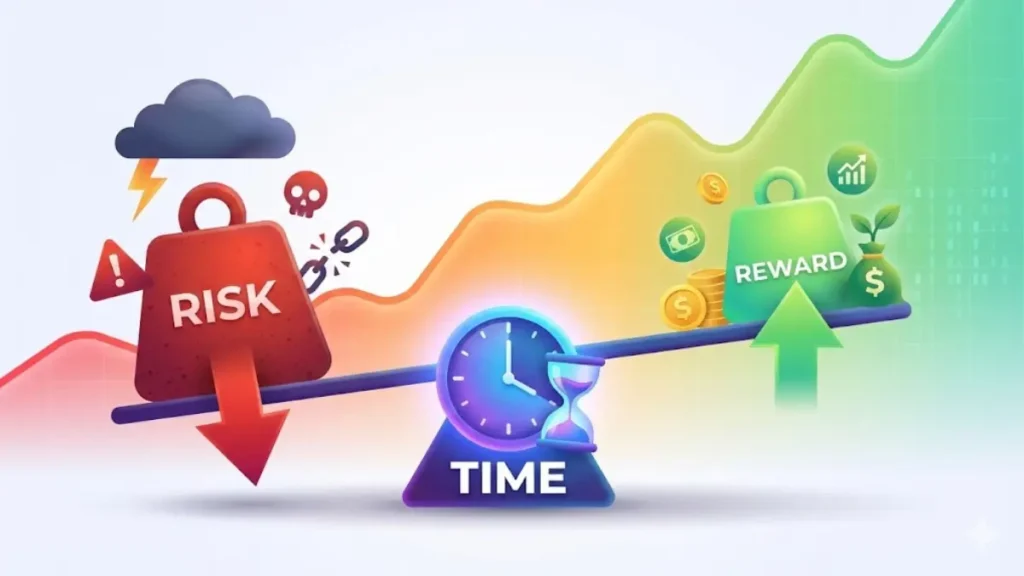 Stock market basics illustrated through trading charts and long-term investment growth