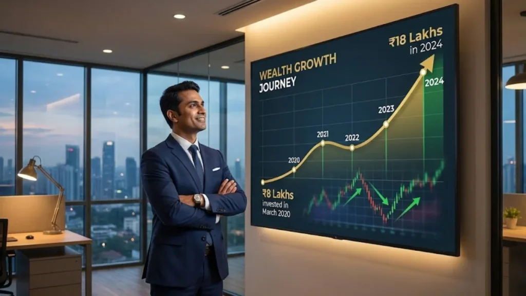 Lumpsum investment example showing ₹8 lakh growing to ₹18 lakh over 4 years in mutual funds