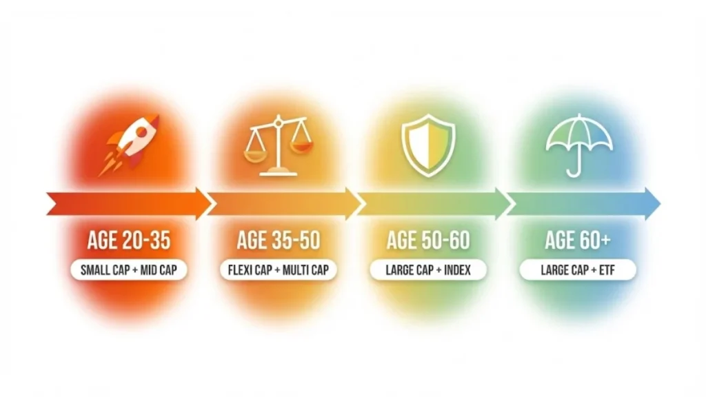 Equity mutual fund types India — life stage based investment guide from age 20 to retirement