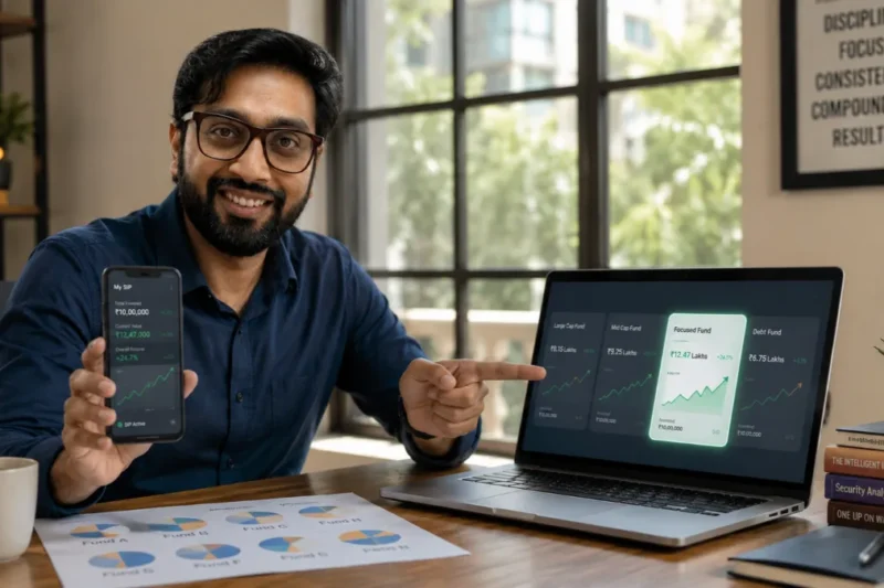 Best mutual fund for SIP – Indian investor choosing one fund from multiple SIP options on laptop